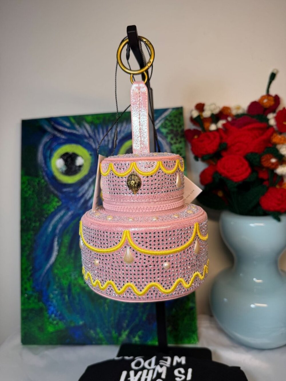 Kurt Geiger Pink Cake-Inspired Embellished Wristlet or Bag Charm NWT and Dust Ba